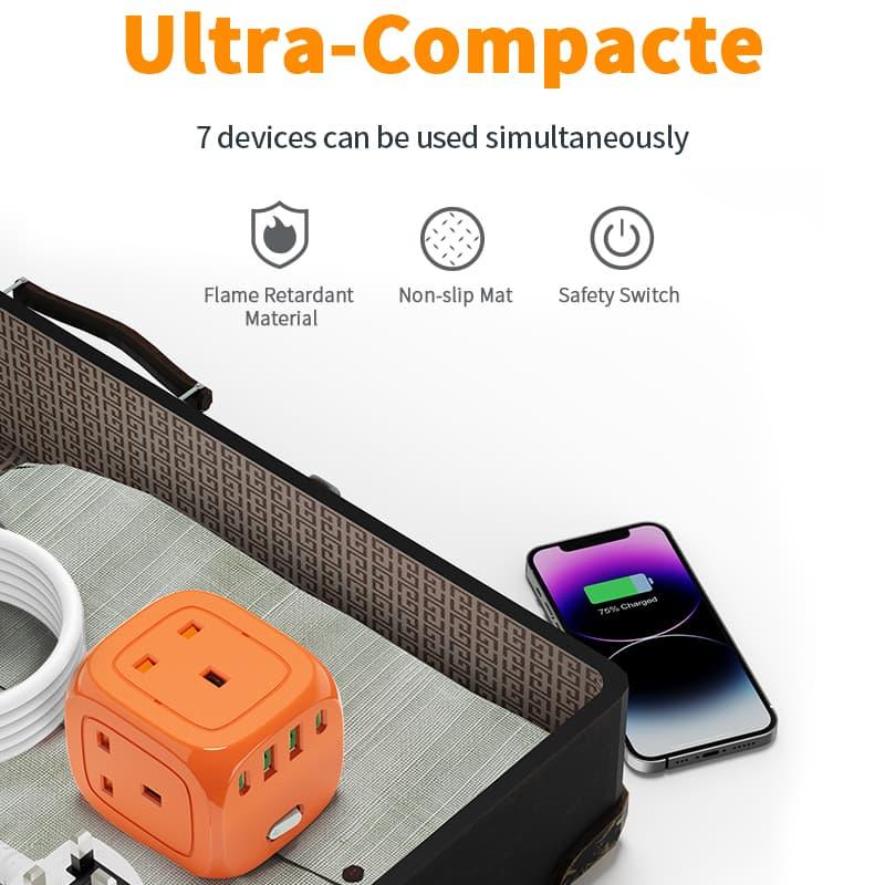 3 - Way Socket with USB - C | 7 - in - 1 Compact Charging Hub - Zyler