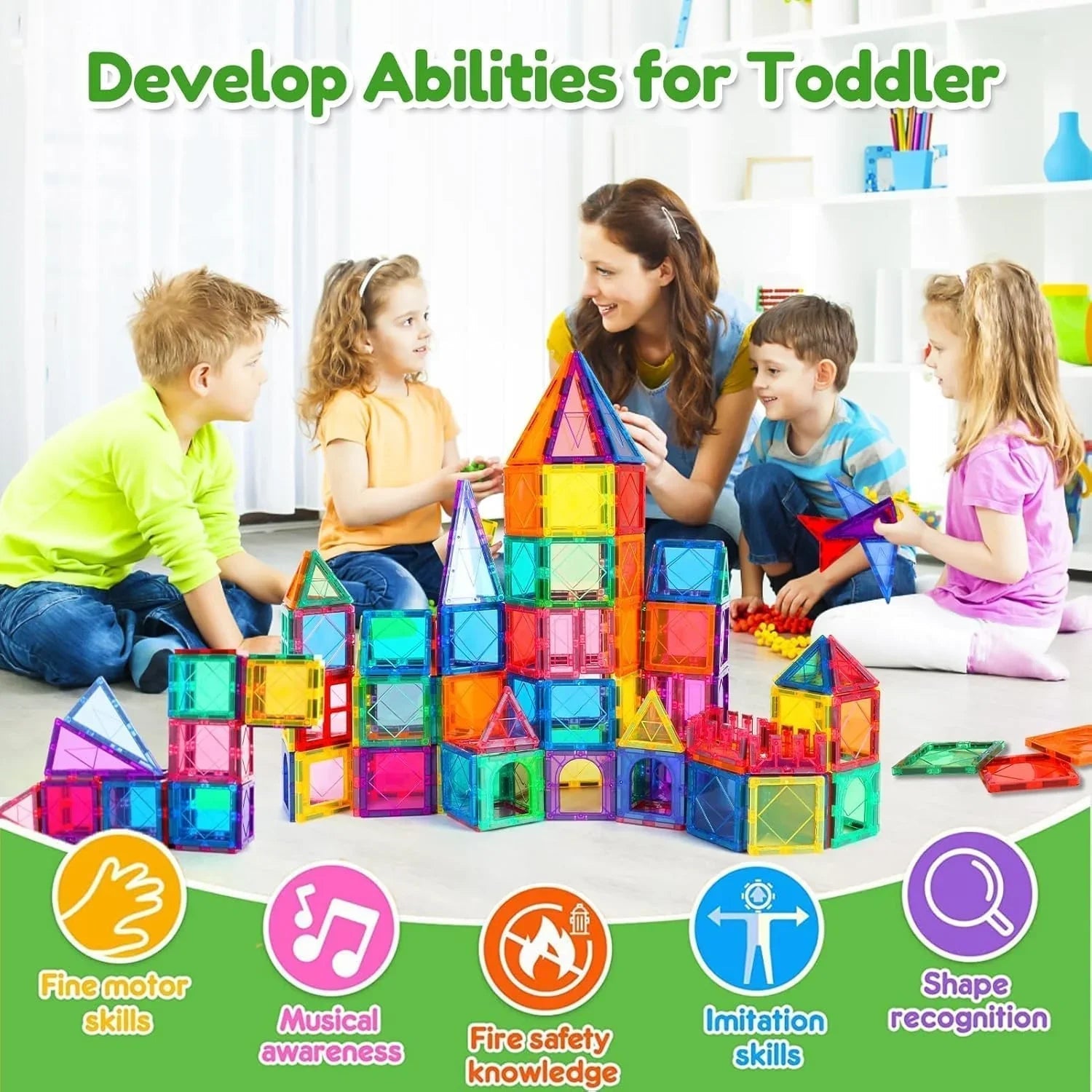 Zyler Magnetic Tiles, 110PCS Magnetic Building Blocks for Kids, Magnet 3D Montessori Kids Toy Set, Building Construction Educational STEM Toys for 3+ Year Old Boys and Girls Birthday Gifts - Zyler Middle East