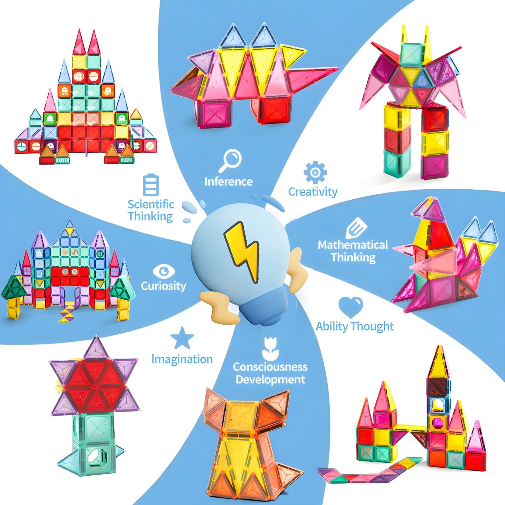 Zyler Magnetic Tiles, 110PCS Magnetic Building Blocks for Kids, Magnet 3D Montessori Kids Toy Set, Building Construction Educational STEM Toys for 3+ Year Old Boys and Girls Birthday Gifts - Zyler Middle East